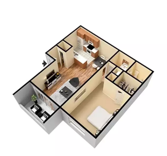Grand Terrace Apartments | One Bedroom One Bathroom 1X1 Floor Plan Glendora CA 91740 | Grand Terrace Apartments